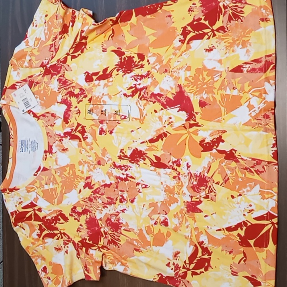 Basic Editions Bright Org/Yell/Red SS Tee 2X NWT